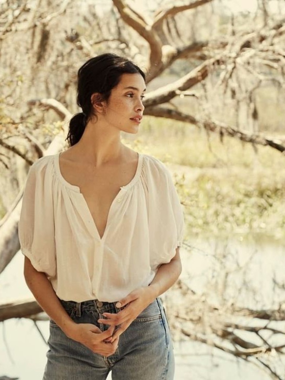 Doen White Peasant Chemise Top - Picture 5 of 6